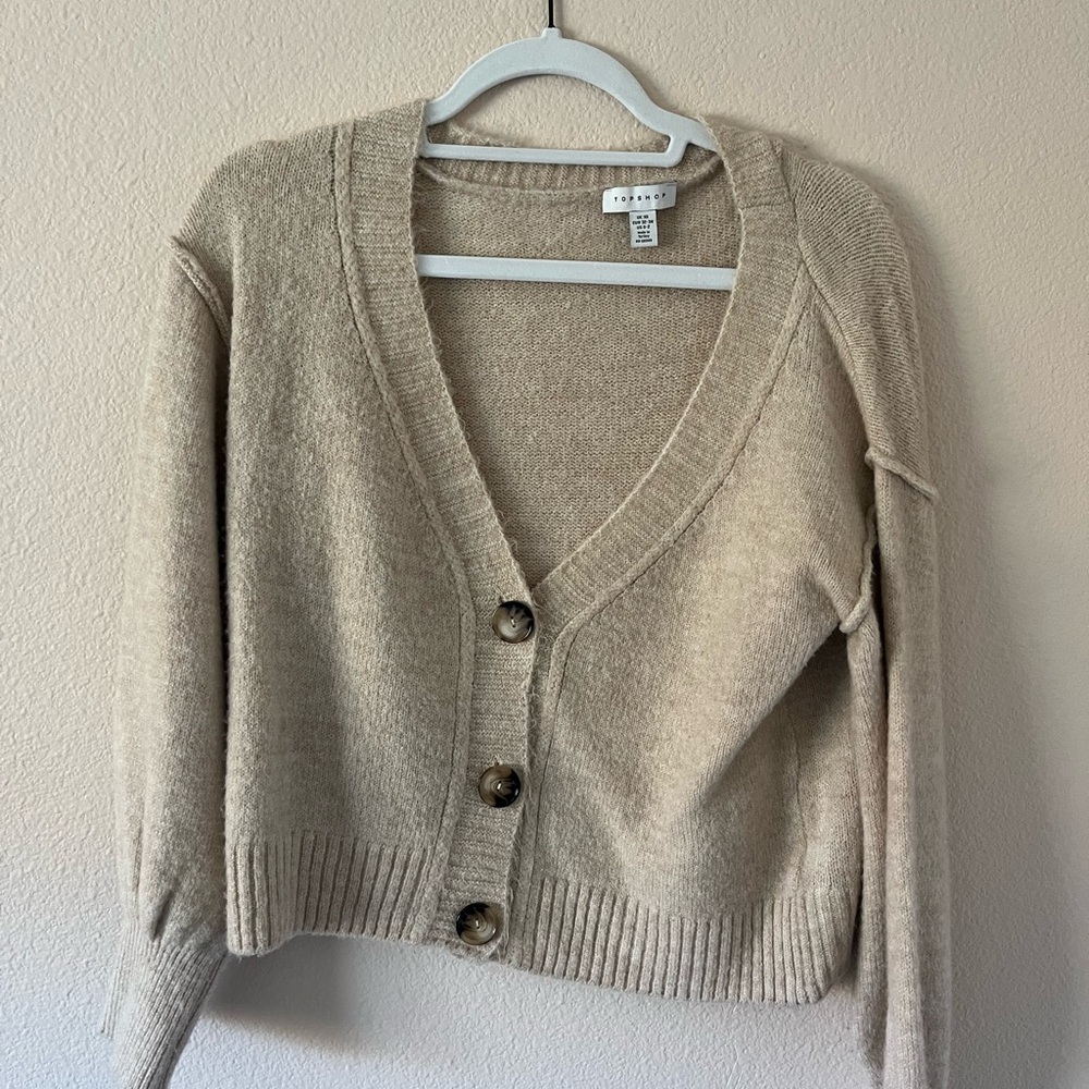 Topshop Cream Button-Up Cardigan